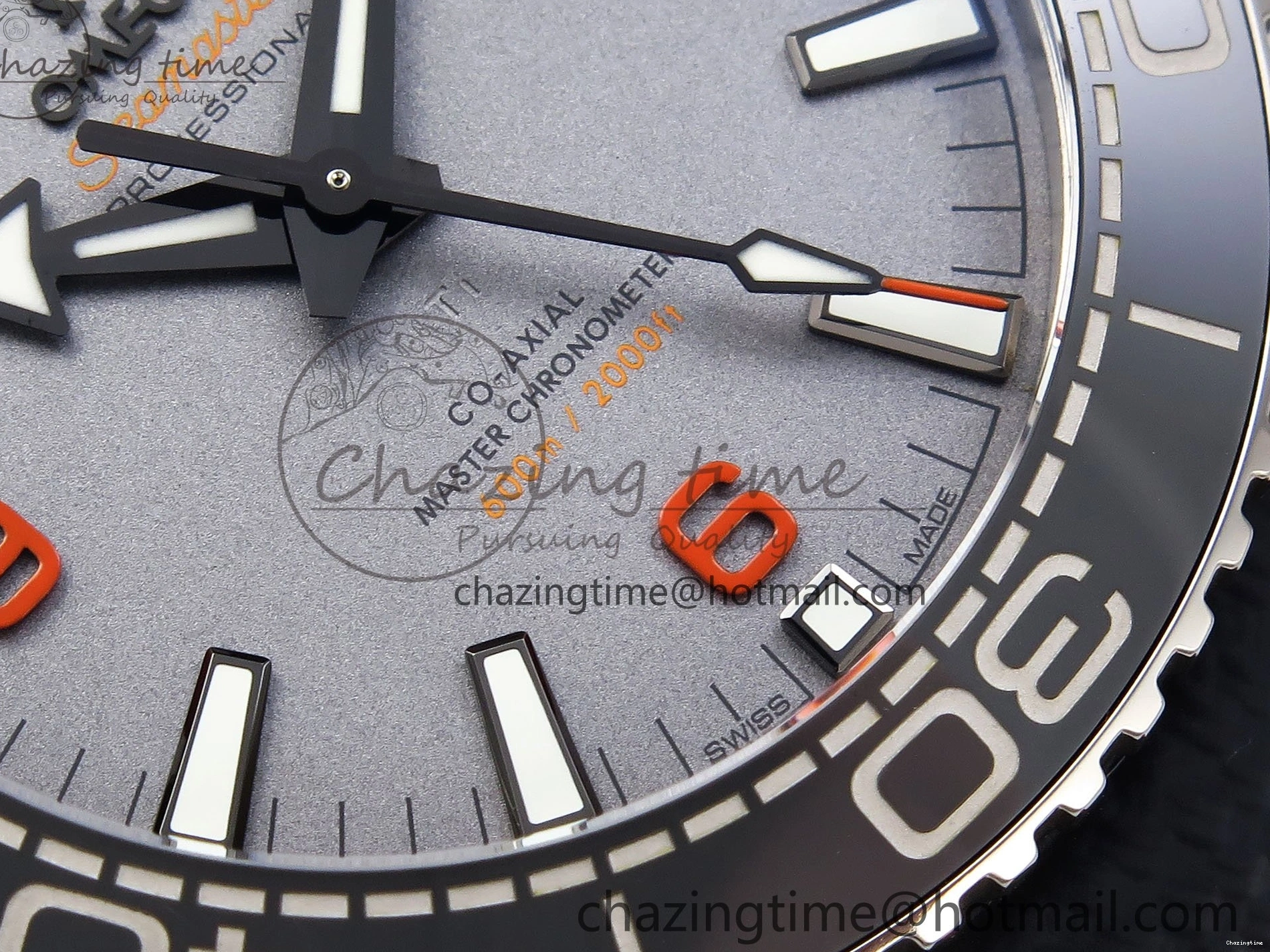 0415 Comfortable Planet Ocean 43.5mm SS VSF 1:1 Best Edition Black Orange Bezel Gray Dial on Nylon Strap A8900 Super Clone V 7730